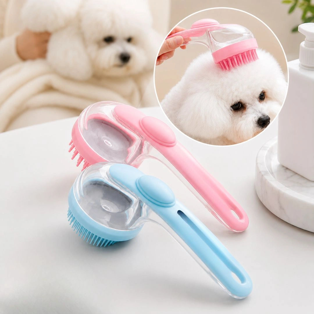 Soft silicone bristle close-up on grooming brush