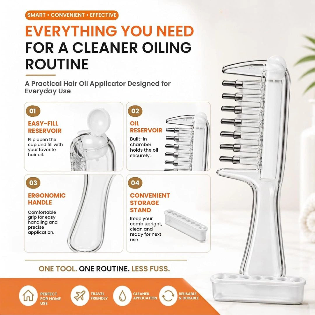 Hair oil applicator comb product